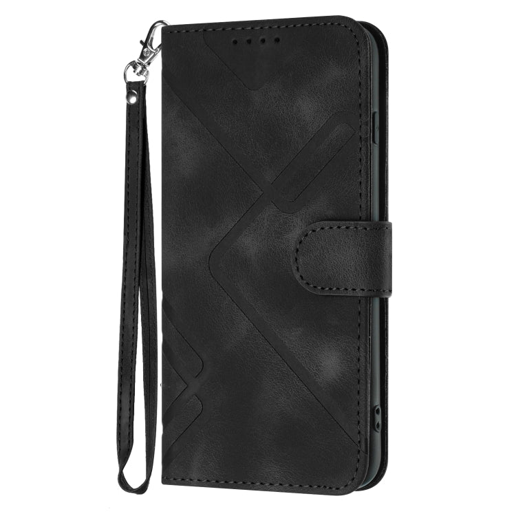 For Samsung Galaxy S21+ 5G Line Pattern Skin Feel Leather Phone Case(Black) - Galaxy S21+ 5G Cases by buy2fix | Online Shopping UK | buy2fix