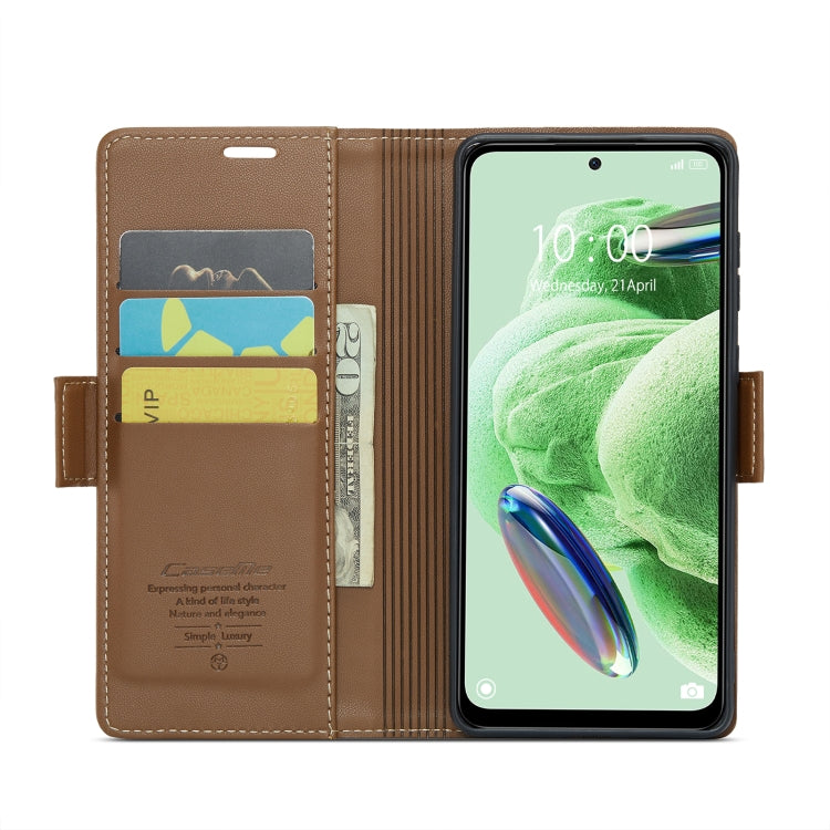 For Xiaomi Poco X5 5G/Redmi Note 12 5G Global CaseMe 023 Butterfly Buckle Litchi Texture RFID Anti-theft Leather Phone Case(Brown) - Xiaomi Cases by CaseMe | Online Shopping UK | buy2fix