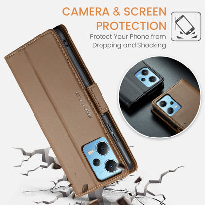 For Xiaomi Poco X5 5G/Redmi Note 12 5G Global CaseMe 023 Butterfly Buckle Litchi Texture RFID Anti-theft Leather Phone Case(Brown) - Xiaomi Cases by CaseMe | Online Shopping UK | buy2fix