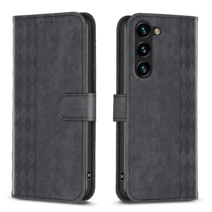 For Samsung Galaxy S23 5G Plaid Embossed Leather Phone Case(Black) - Galaxy S23 5G Cases by buy2fix | Online Shopping UK | buy2fix