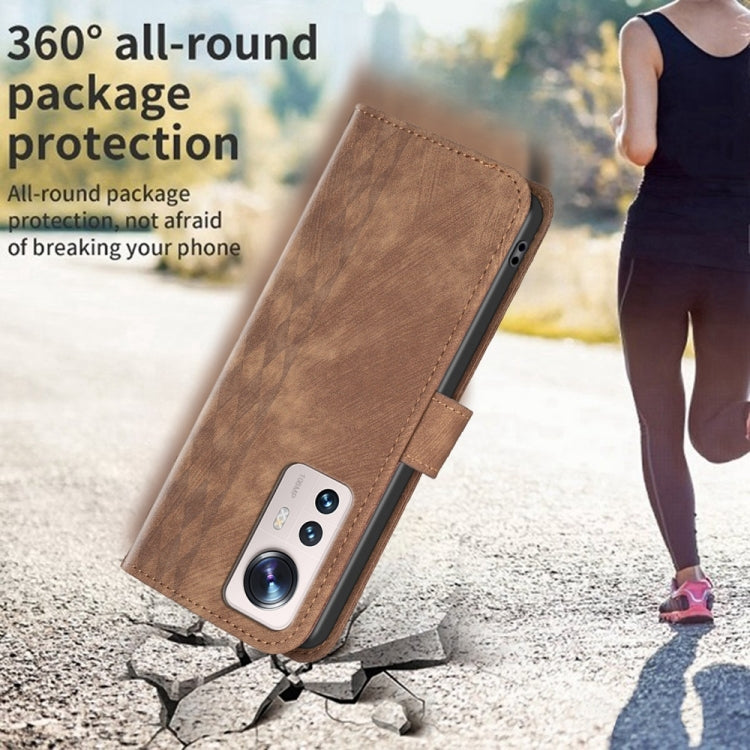 For Xiaomi 12 Lite Plaid Embossed Leather Phone Case(Brown) - Xiaomi Cases by buy2fix | Online Shopping UK | buy2fix