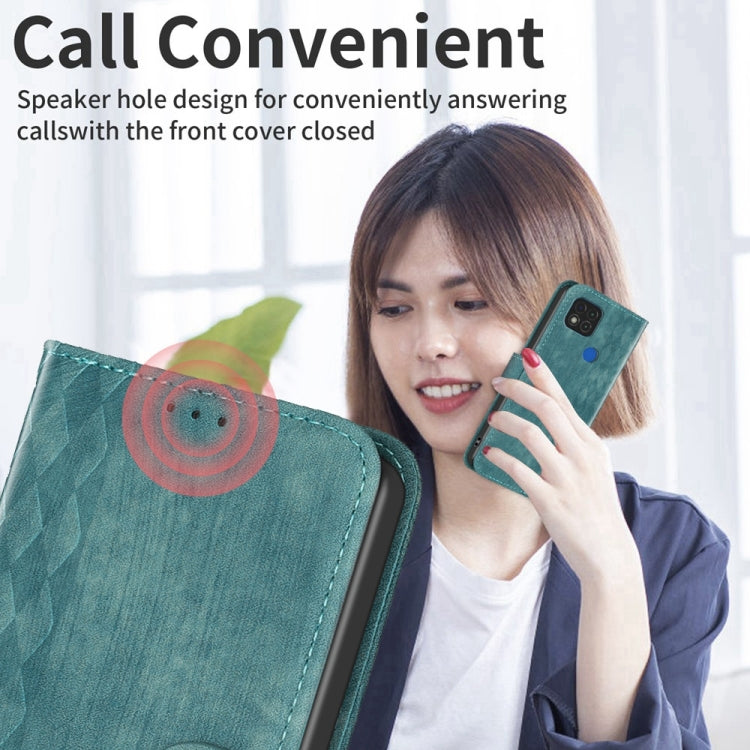 For Xiaomi Redmi 9C Plaid Embossed Leather Phone Case(Green) - Xiaomi Cases by buy2fix | Online Shopping UK | buy2fix