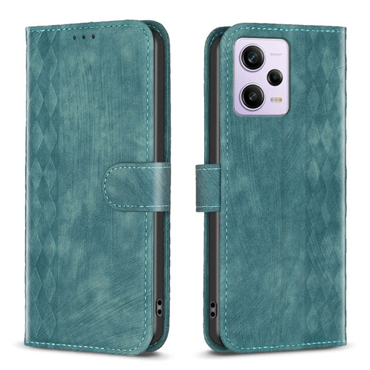 For Xiaomi Redmi Note 12 Pro Global Plaid Embossed Leather Phone Case(Green) - Note 12 Pro Cases by buy2fix | Online Shopping UK | buy2fix