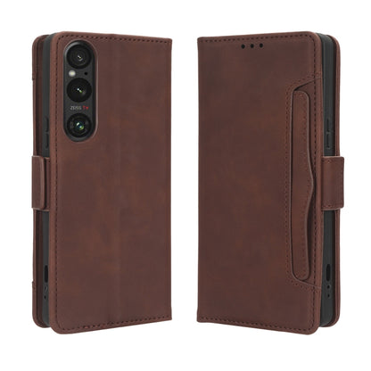 For Sony Xperia 1 V Skin Feel Calf Texture Card Slots Leather Phone Case(Brown) - Sony Cases by buy2fix | Online Shopping UK | buy2fix