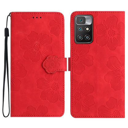 For Xiaomi Redmi 10 Flower Embossing Pattern Leather Phone Case(Red) - Xiaomi Cases by buy2fix | Online Shopping UK | buy2fix