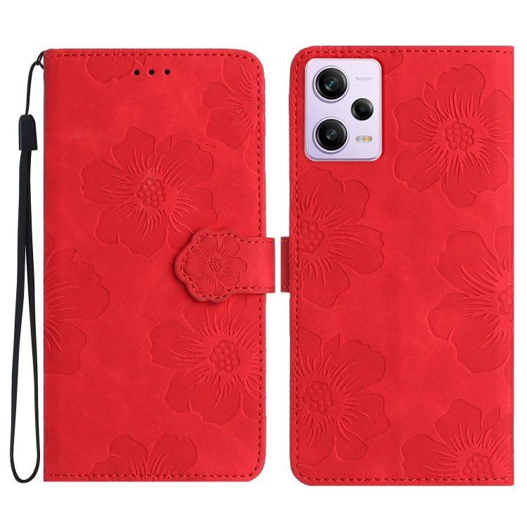 For Xiaomi Redmi Note 12 Pro 5G Flower Embossing Pattern Leather Phone Case(Red) - Note 12 Pro Cases by buy2fix | Online Shopping UK | buy2fix