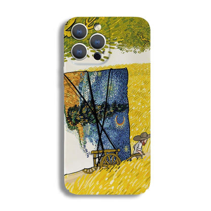 For iPhone 14 Plus Precise Hole Oil Painting Pattern PC Phone Case(Handcart) - iPhone 14 Plus Cases by buy2fix | Online Shopping UK | buy2fix