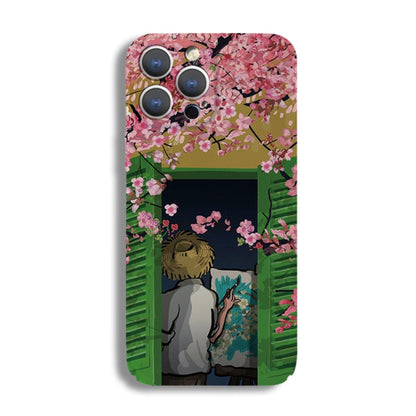 For iPhone 13 Pro Max Precise Hole Oil Painting Pattern PC Phone Case(Peach Blossom) - iPhone 13 Pro Max Cases by buy2fix | Online Shopping UK | buy2fix
