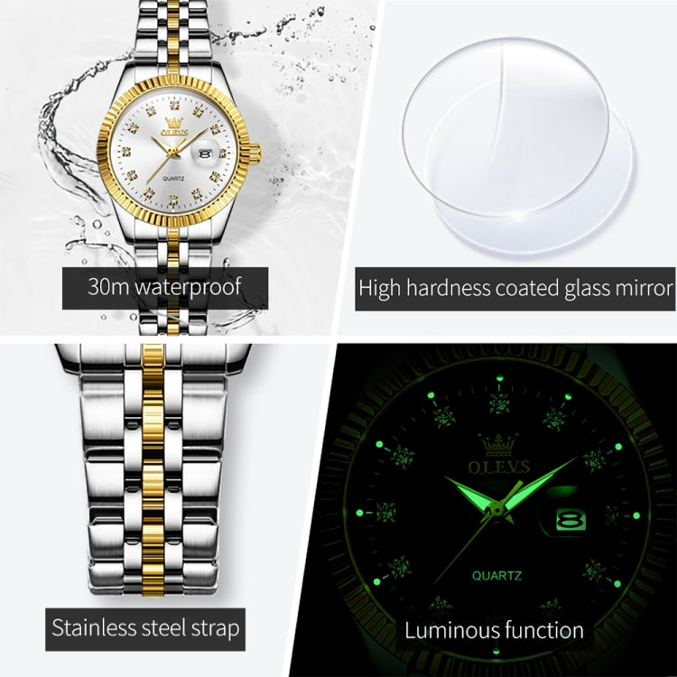 OLEVS 5526 Women Diamond Set Luminous Waterproof Quartz Watch(White) - Metal Strap Watches by OLEVS | Online Shopping UK | buy2fix