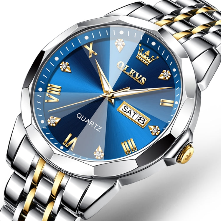 OLEVS 9931 Men Luminous Waterproof Quartz Watch(Blue) - Metal Strap Watches by OLEVS | Online Shopping UK | buy2fix