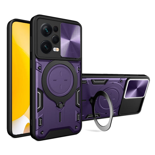 For Xiaomi Redmi Note 12 Pro 5G CD Texture Sliding Camshield Magnetic Holder Phone Case(Purple) - Note 12 Pro Cases by buy2fix | Online Shopping UK | buy2fix
