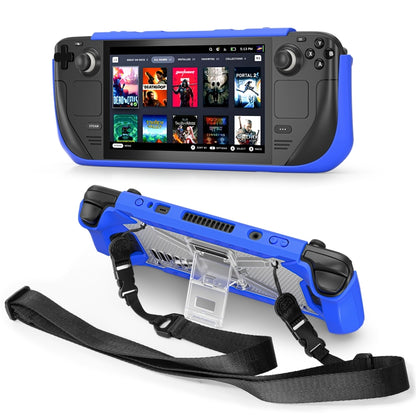 For Steam Deck Shockproof Game Console Case with Holder & Shoulder Strap(Blue+Transparent) - Accessories by buy2fix | Online Shopping UK | buy2fix