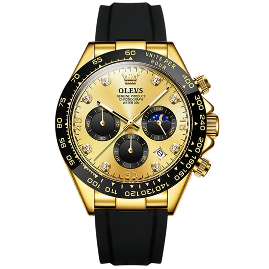 OLEVS 2875 Men Multifunctional Sports Chronograph Waterproof Quartz Watch(Gold) - Silicone Strap Watches by OLEVS | Online Shopping UK | buy2fix