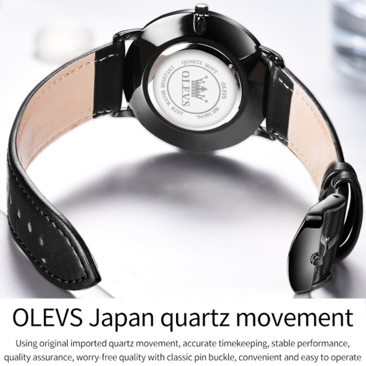 OLEVS 5869 1 Pair Couple Waterproof Genuine Leather Strap Quartz Watch(Black) - Couple Watches by buy2fix | Online Shopping UK | buy2fix