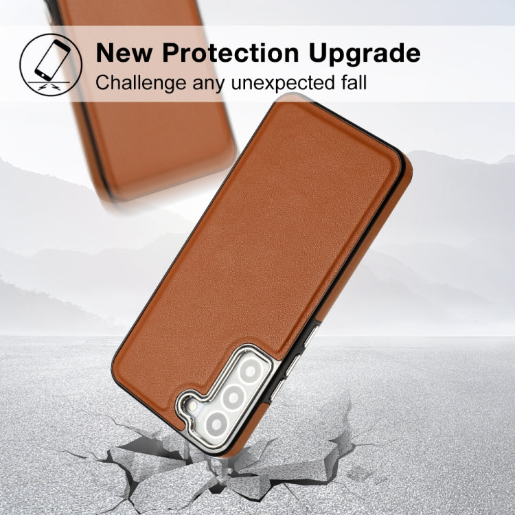 For Samsung Galaxy S22 5G Leather Texture Full Coverage Phone Case(Brown) - Galaxy S22 5G Cases by buy2fix | Online Shopping UK | buy2fix