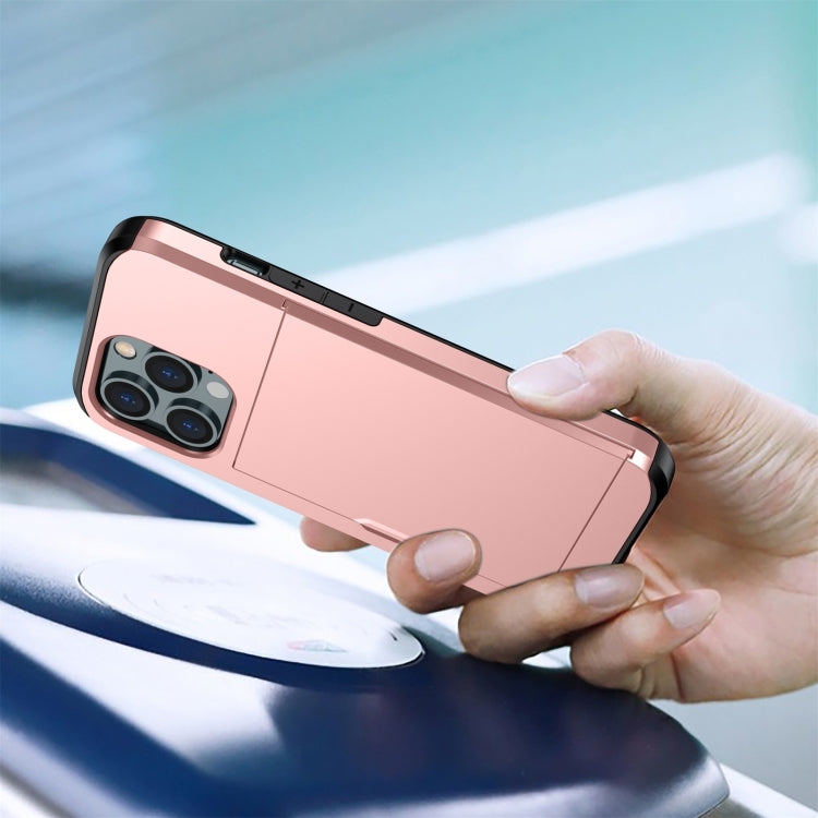 For iPhone 15 Plus Shockproof Armor Phone Case with Slide Card Slot(Rose Gold) - iPhone 15 Plus Cases by buy2fix | Online Shopping UK | buy2fix