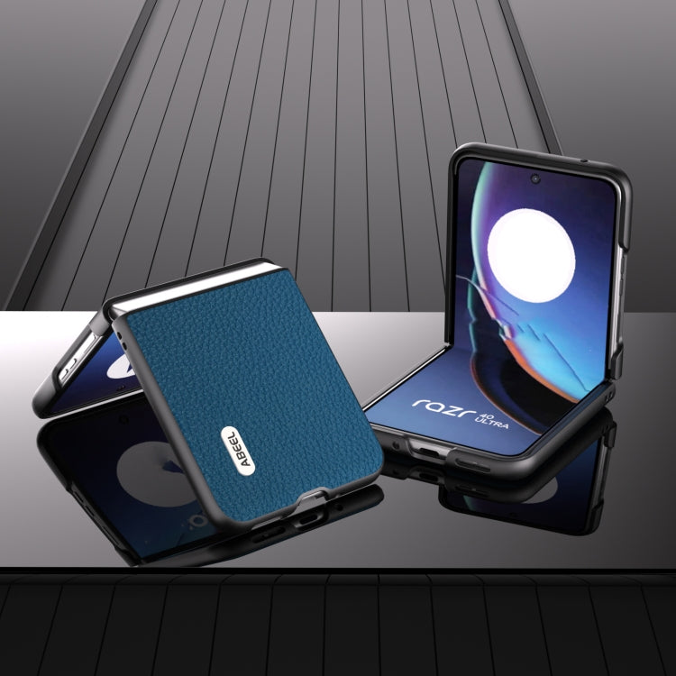 For Motorola Razr 40 Ultra ABEEL Genuine Leather Litchi Texture Phone Case(Blue) - Motorola Cases by buy2fix | Online Shopping UK | buy2fix