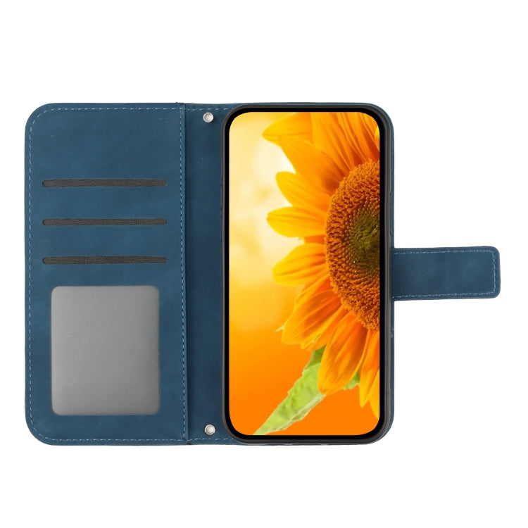 For iPhone 15 Pro Max Skin Feel Sun Flower Embossed Flip Leather Phone Case with Lanyard(Inky Blue) - iPhone 15 Pro Max Cases by buy2fix | Online Shopping UK | buy2fix