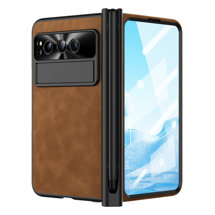 For Google Pixel Fold Integrated Napa Texture All-inclusive Phone Case with Pen Slot(Brown) - Google Cases by buy2fix | Online Shopping UK | buy2fix