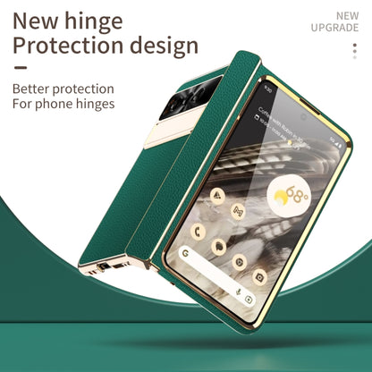 For Google Pixel Fold Litchi Pattern Electroplating Folding Phone Case with Hinge(Green) - Google Cases by buy2fix | Online Shopping UK | buy2fix