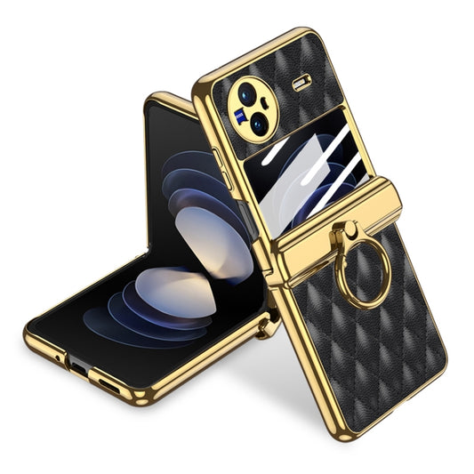 For vivo X Flip GKK Rhombus Pattern Electroplated Leather Phone Case with Ring(Black) - vivo Cases by GKK | Online Shopping UK | buy2fix