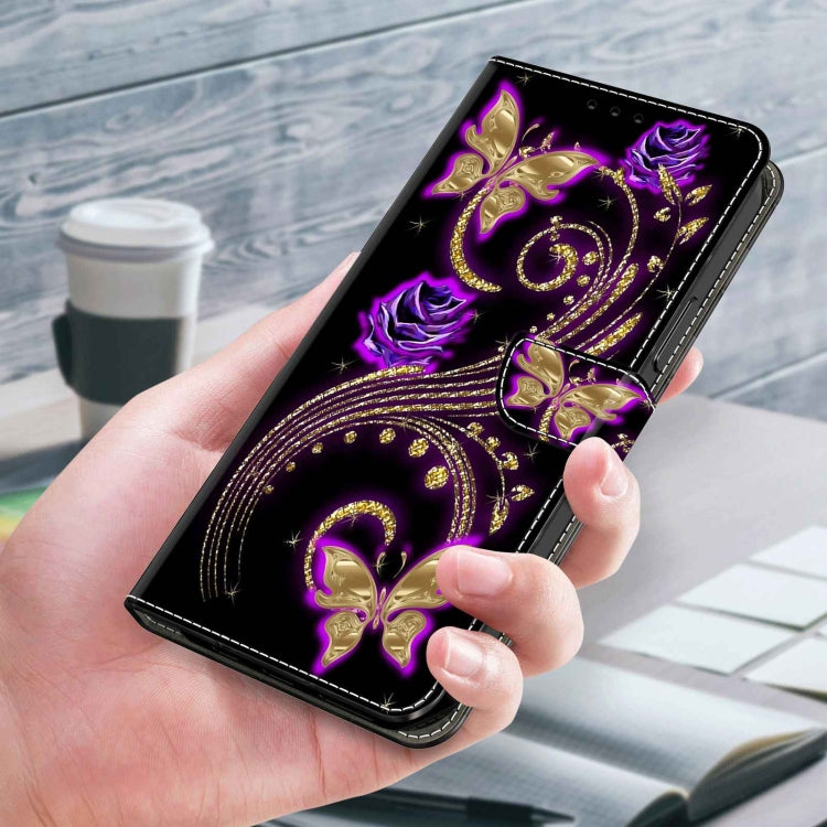 For Xiaomi Redmi Note 9 Pro Crystal 3D Shockproof Protective Leather Phone Case(Purple Flower Butterfly) - Xiaomi Cases by buy2fix | Online Shopping UK | buy2fix