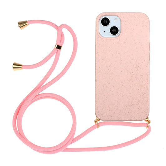 For iPhone 15 Plus Wheat Straw Material + TPU Phone Case with Lanyard(Pink) - iPhone 15 Plus Cases by buy2fix | Online Shopping UK | buy2fix