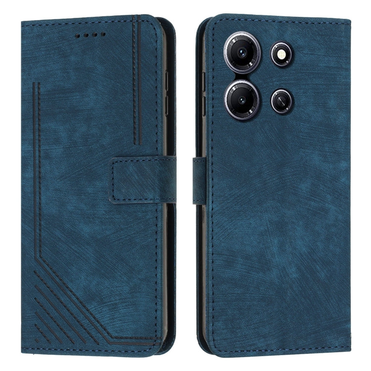 For Infinix Note 30i Skin Feel Stripe Pattern Leather Phone Case with Lanyard(Blue) - Infinix Cases by buy2fix | Online Shopping UK | buy2fix