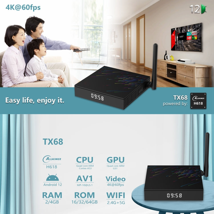 H618-TX68 Android 12.0 Allwinner H618 Quad Core Smart TV Box, Memory:2GB+16GB(US Plug) - Allwinner H6 by buy2fix | Online Shopping UK | buy2fix