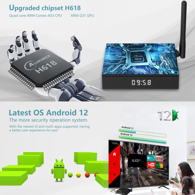 H618-TX68 Android 12.0 Allwinner H618 Quad Core Smart TV Box, Memory:4GB+64GB(UK Plug) - Allwinner H6 by buy2fix | Online Shopping UK | buy2fix