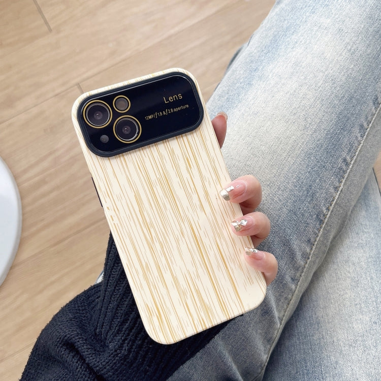 For iPhone 14 Plus Wood Grain TPU Phone Case with Lens Film(Beige) - iPhone 14 Plus Cases by buy2fix | Online Shopping UK | buy2fix