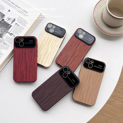 For iPhone 12 Pro Max Wood Grain TPU Phone Case with Lens Film(Red) - iPhone 12 Pro Max Cases by buy2fix | Online Shopping UK | buy2fix