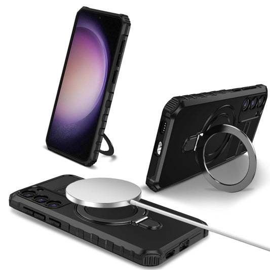 For Samsung Galaxy S23+ 5G MagSafe Magnetic Holder Phone Case(Black) - Galaxy S23+ 5G Cases by buy2fix | Online Shopping UK | buy2fix