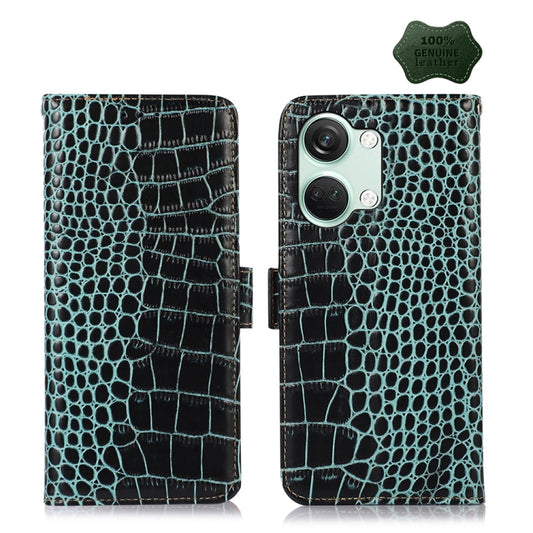 For OnePlus Nord 3 / Ace 2V Crocodile Top Layer Cowhide Leather Phone Case(Green) - OnePlus Cases by buy2fix | Online Shopping UK | buy2fix