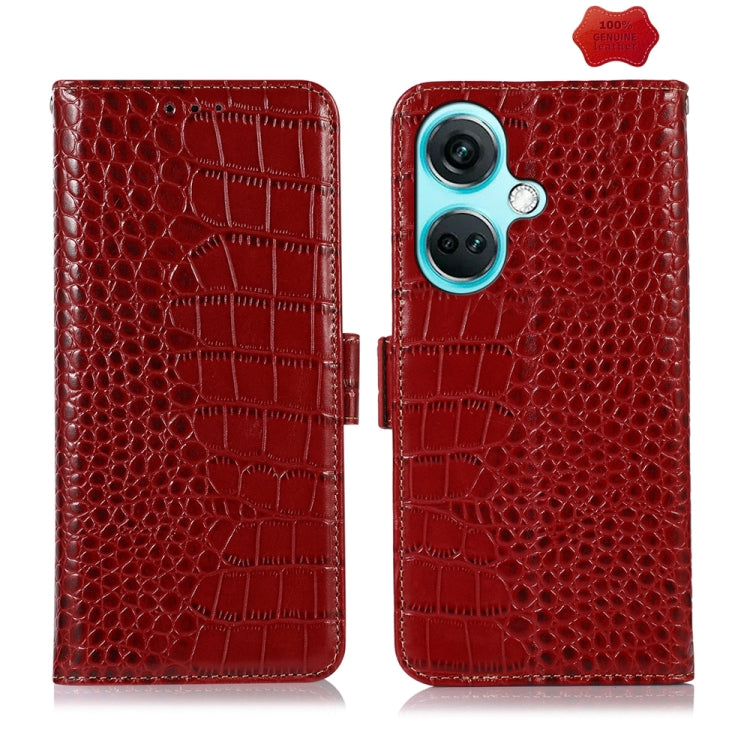 For OnePlus Nord CE3 5G Crocodile Top Layer Cowhide Leather Phone Case(Red) - OnePlus Cases by buy2fix | Online Shopping UK | buy2fix