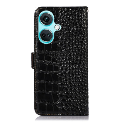 For OnePlus Nord CE3 5G Crocodile Top Layer Cowhide Leather Phone Case(Black) - OnePlus Cases by buy2fix | Online Shopping UK | buy2fix