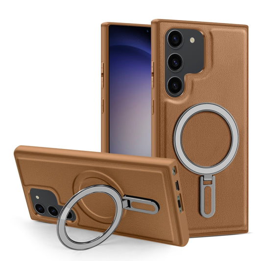 For Samsung Galaxy S23+ 5G MagSafe Magnetic Holder Phone Case(Brown) - Galaxy S23+ 5G Cases by buy2fix | Online Shopping UK | buy2fix