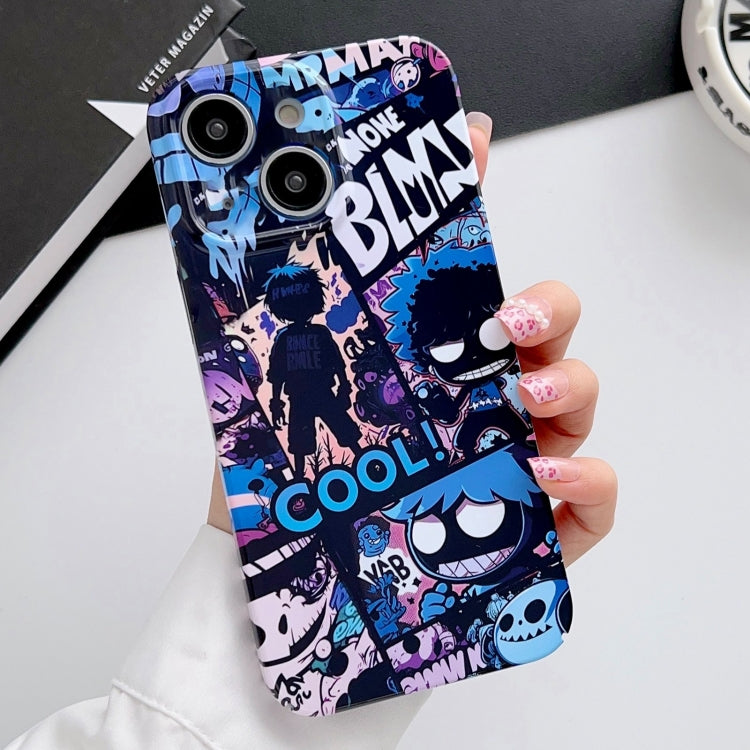 For iPhone 14 Plus Painted Pattern Precise Hole PC Phone Case(Purple Comics) - iPhone 14 Plus Cases by buy2fix | Online Shopping UK | buy2fix