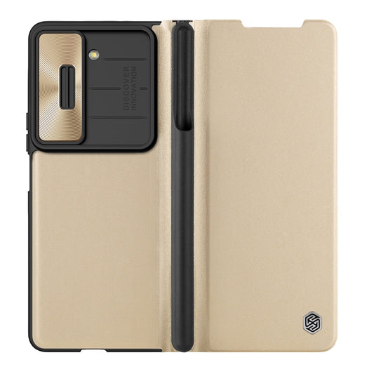 For Samsung Galaxy Z Fold5 NILLKIN QIN Series Pro Sliding Camera Cover Design Leather Phone Case(Gold) - Galaxy Z Fold5 Cases by NILLKIN | Online Shopping UK | buy2fix