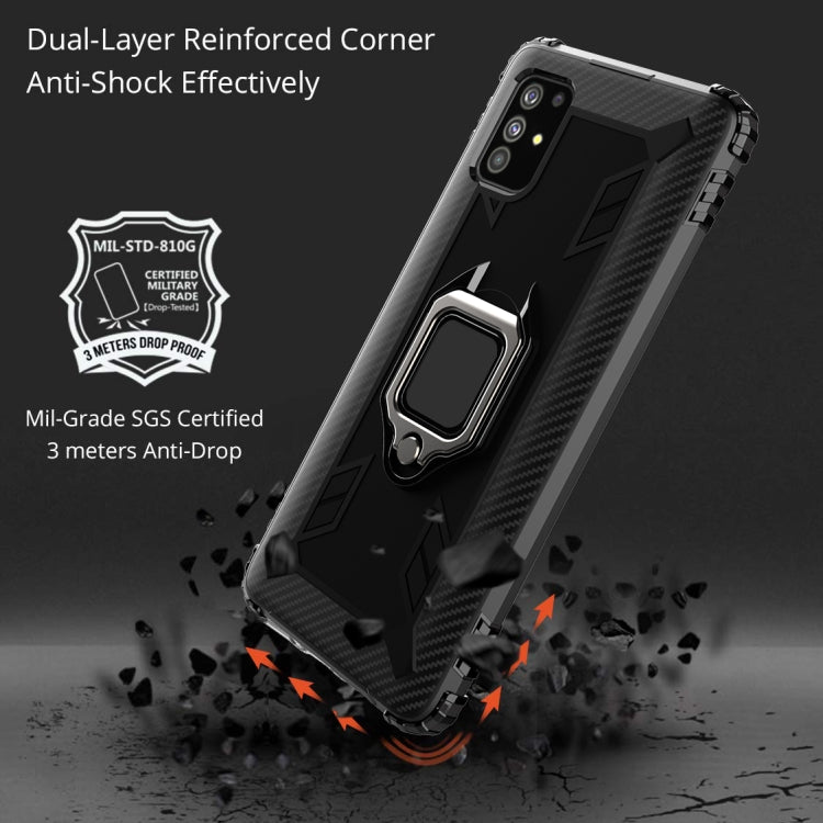For Samsung Galaxy A21S Carbon Fiber Protective Case with 360 Degree Rotating Ring Holder(Black) - Samsung Accessories by buy2fix | Online Shopping UK | buy2fix