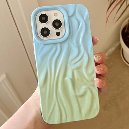 For iPhone 14 Wrinkle Gradient Oily Feel TPU Phone Case(Blue Green) - iPhone 14 Cases by buy2fix | Online Shopping UK | buy2fix