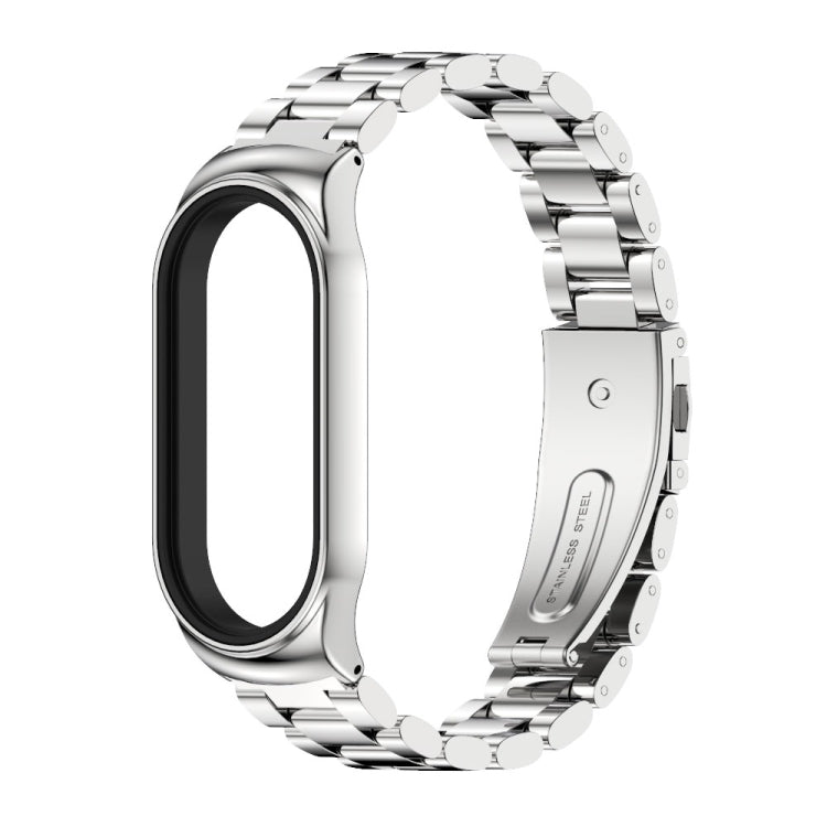 For Xiaomi Mi Band 8 Mijobs CS Case Three Bead Metal Stainless Steel Watch Band(Silver) - Watch Bands by MIJOBS | Online Shopping UK | buy2fix