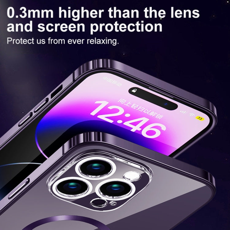 For iPhone 14 Pro MagSafe Magnetic Stainless Steel Frame Transparent TPU Phone Case(Dark Purple) - iPhone 14 Pro Cases by buy2fix | Online Shopping UK | buy2fix