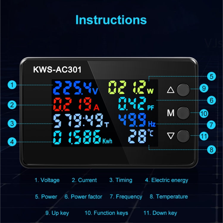 KWS-AC301-100A 50-300V AC Digital Current Voltmeter with Closed Transformer(Black) - Current & Voltage Tester by buy2fix | Online Shopping UK | buy2fix