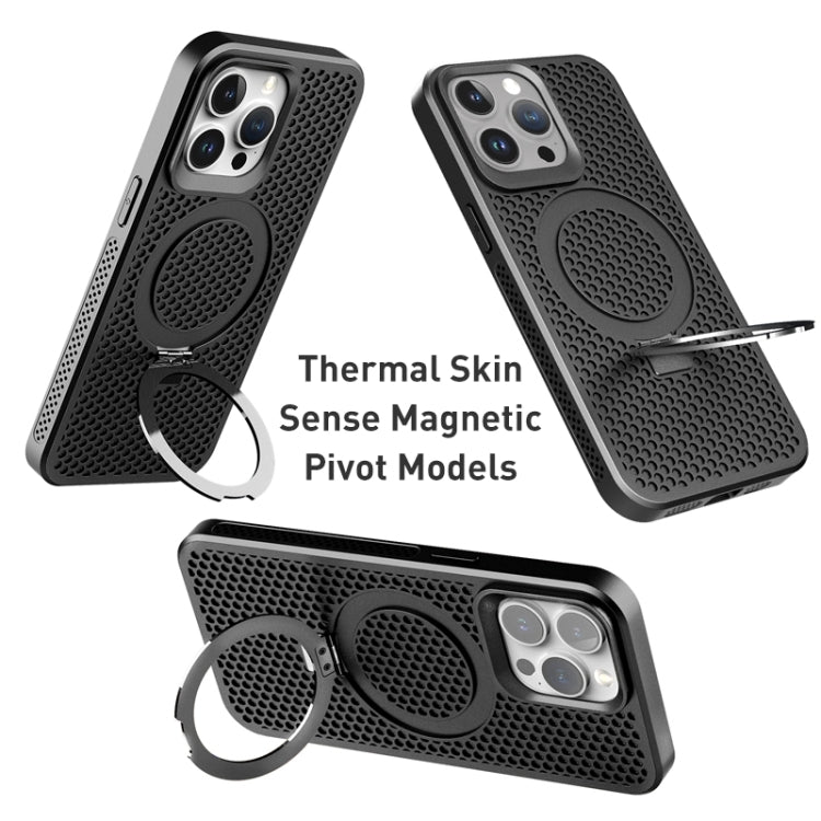 For iPhone 15 Skin Feel PC+TPU Cooling Magnetic Magsafe Phone Case with Stand(Black) - iPhone 15 Cases by buy2fix | Online Shopping UK | buy2fix