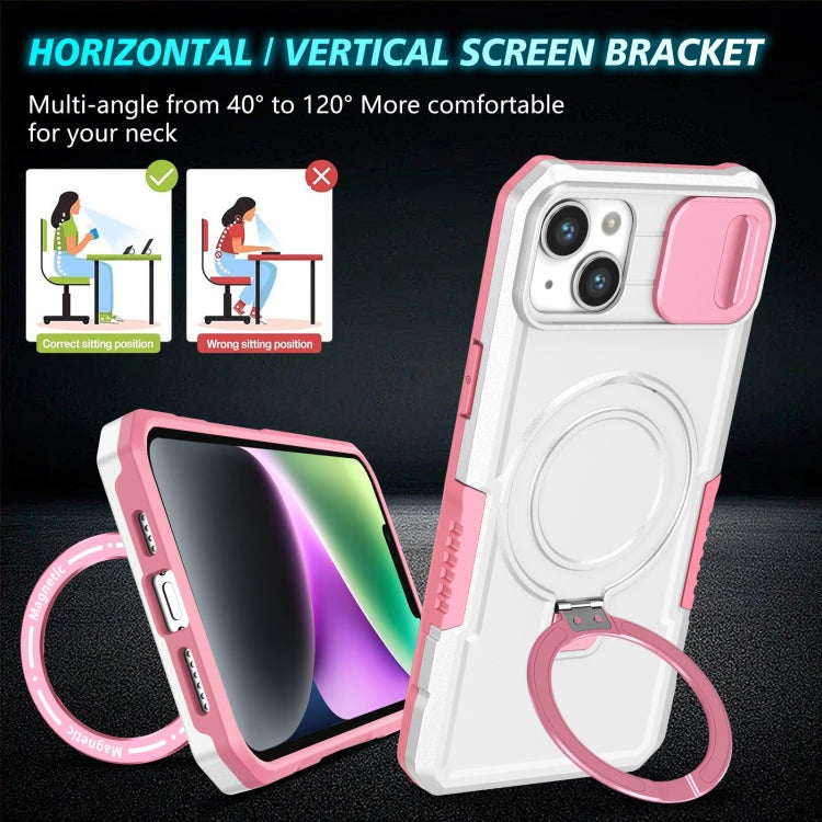 For iPhone 15 Plus Sliding Camshield Magsafe Holder TPU Hybrid PC Phone Case(Pink White) - iPhone 15 Plus Cases by buy2fix | Online Shopping UK | buy2fix