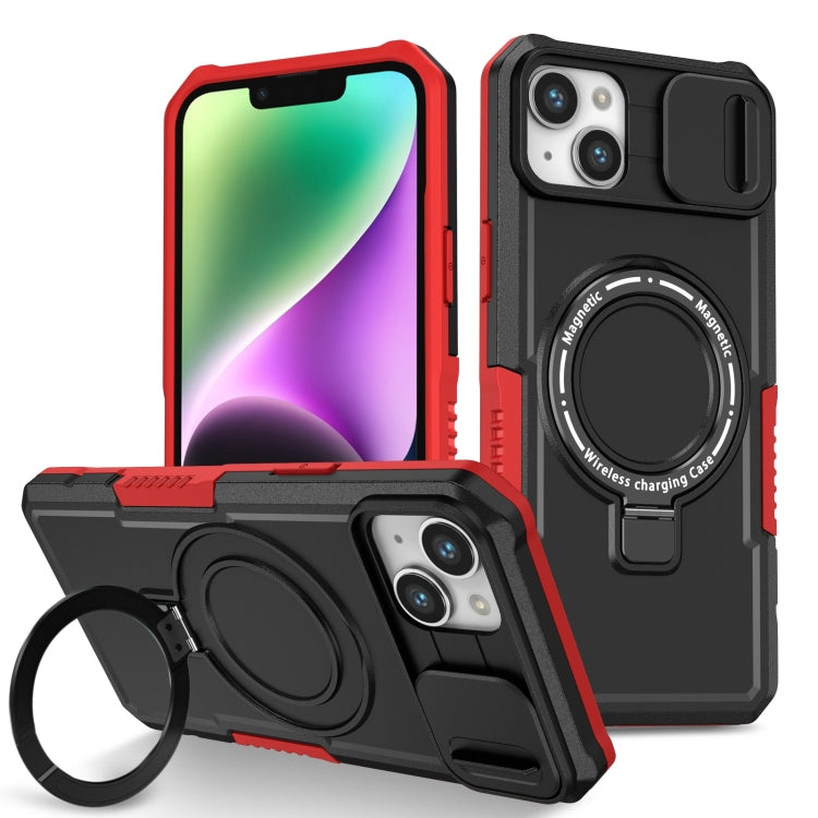 For iPhone 14 Plus Sliding Camshield Magsafe Holder TPU Hybrid PC Phone Case(Black Red) - iPhone 14 Plus Cases by buy2fix | Online Shopping UK | buy2fix