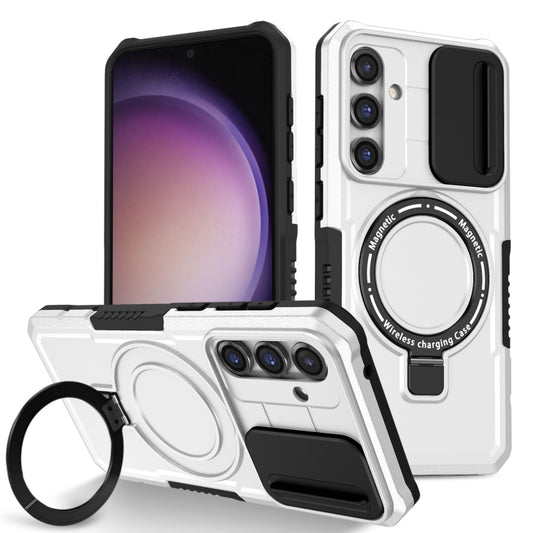 For Samsung Galaxy S23 FE 5G Sliding Camshield Magsafe Holder TPU Hybrid PC Phone Case(Black White) - Galaxy S23 FE 5G Cases by buy2fix | Online Shopping UK | buy2fix