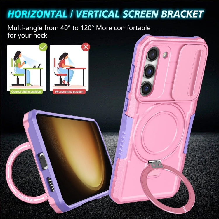 For Samsung Galaxy S23+ 5G Sliding Camshield Magsafe Holder TPU Hybrid PC Phone Case(Purple Pink) - Galaxy S23+ 5G Cases by buy2fix | Online Shopping UK | buy2fix