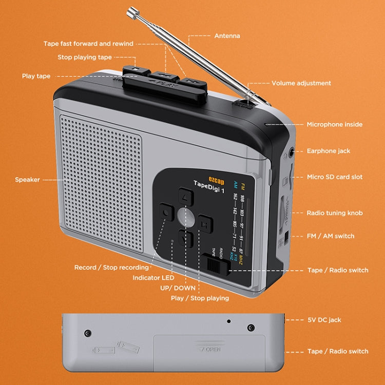 Ezcap 234 Cassette Tape to MP3 Converter AM / FM Radio TF Card Audio Capture Card - Tape Converter by Ezcap | Online Shopping UK | buy2fix